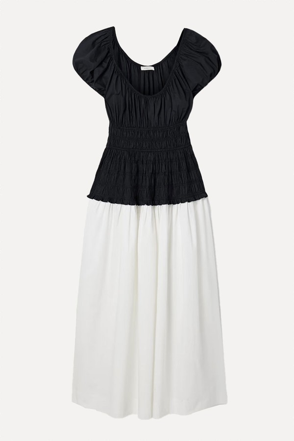 Enya Two-Tone Ruched Organic Cotton-Poplin Midi Dress from DÔEN