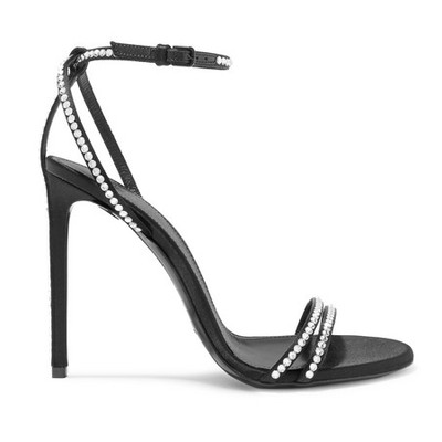 Crystal-Embellished Satin Sandals from Saint Laurent