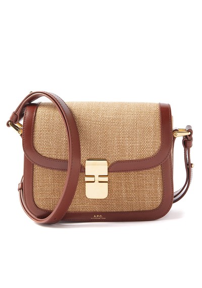 Grace Small Leather-Trim Jute Shoulder Bag from A.P.C