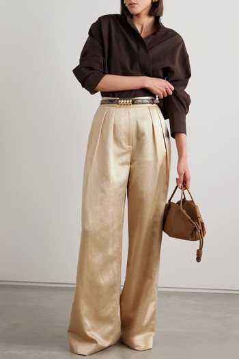 Pleated Duchesse Satin Wide-Leg Pants from Adam Lippes