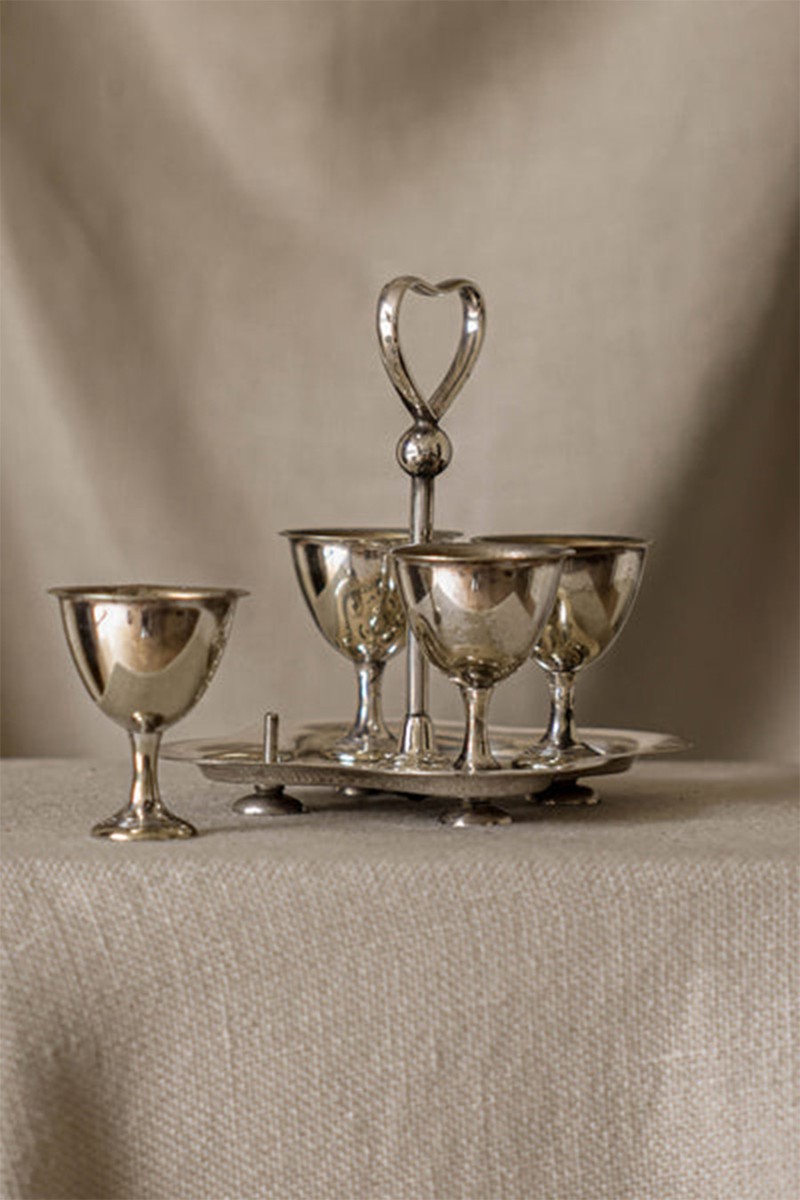 Antique Silver-Plated Egg Cup Holder from Banda Gallery
