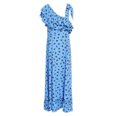 Roseburg One-Shoulder Floral-Print Washed-Crepe Maxi Dress from Ganni