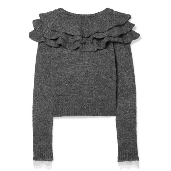 Ruffled Lace-Trimmed Knitted Sweater from Philosophy Di Lorenzo Serafini