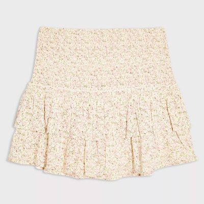 Petite Ivory Ditsy Shirred Mini Skirt from Miss Selfridge