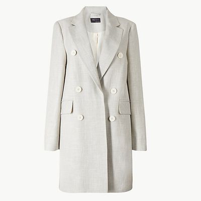 Checked Double Breasted Blazer with Linen
