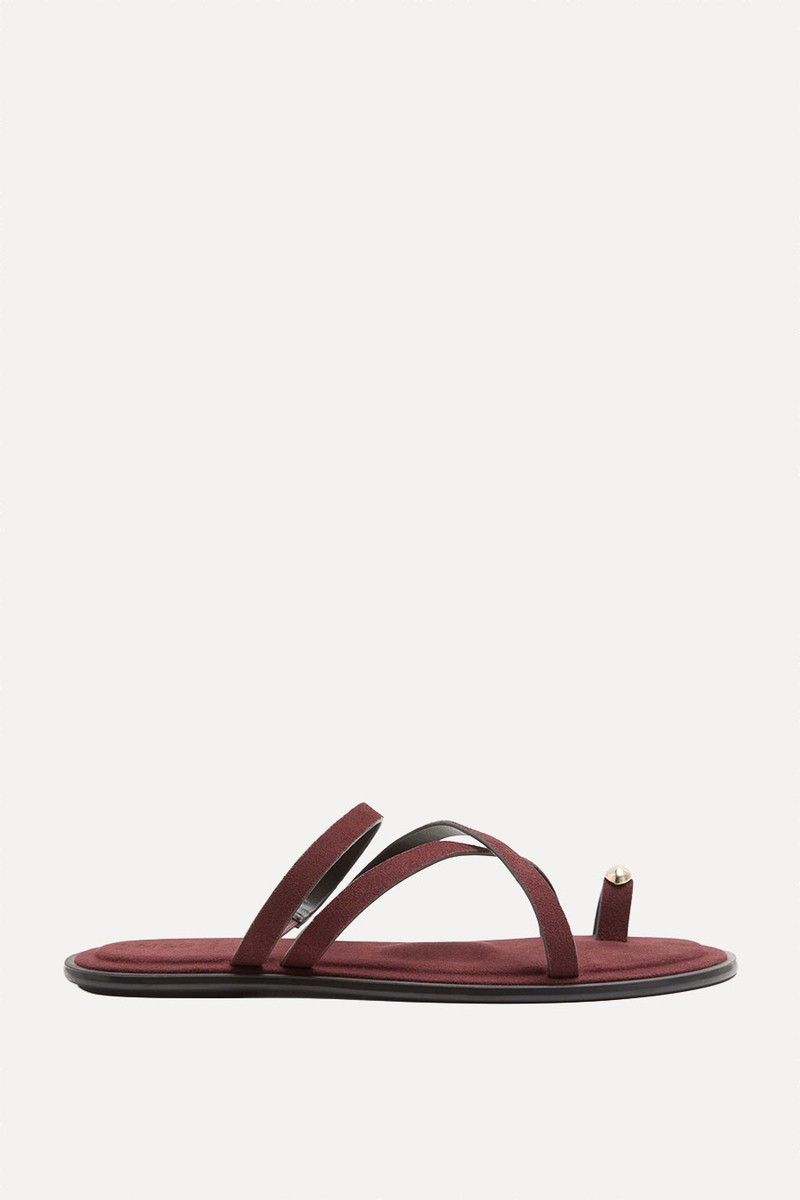 Suede Strappy Flat Toe Loop Sandals
