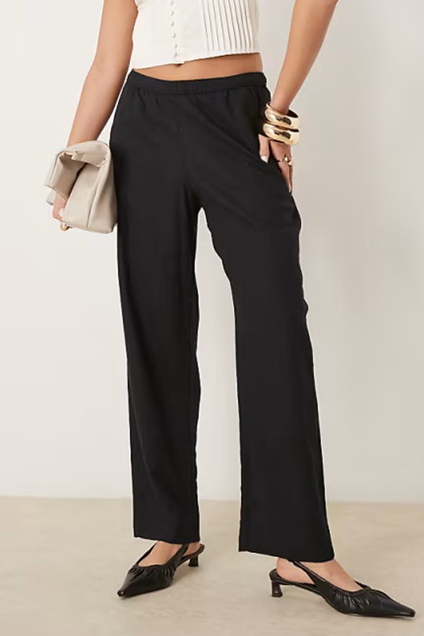 Pull On Linen Blend Straight Leg Trousers from Abercrombie & Fitch