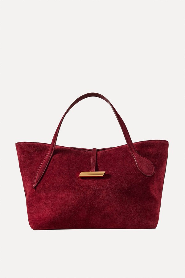 Petite Penne Leather-Trimmed Suede Tote from Liffner