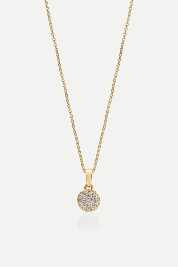 886 Pavé Button Pendant With Chain In 18ct Yellow Gold
