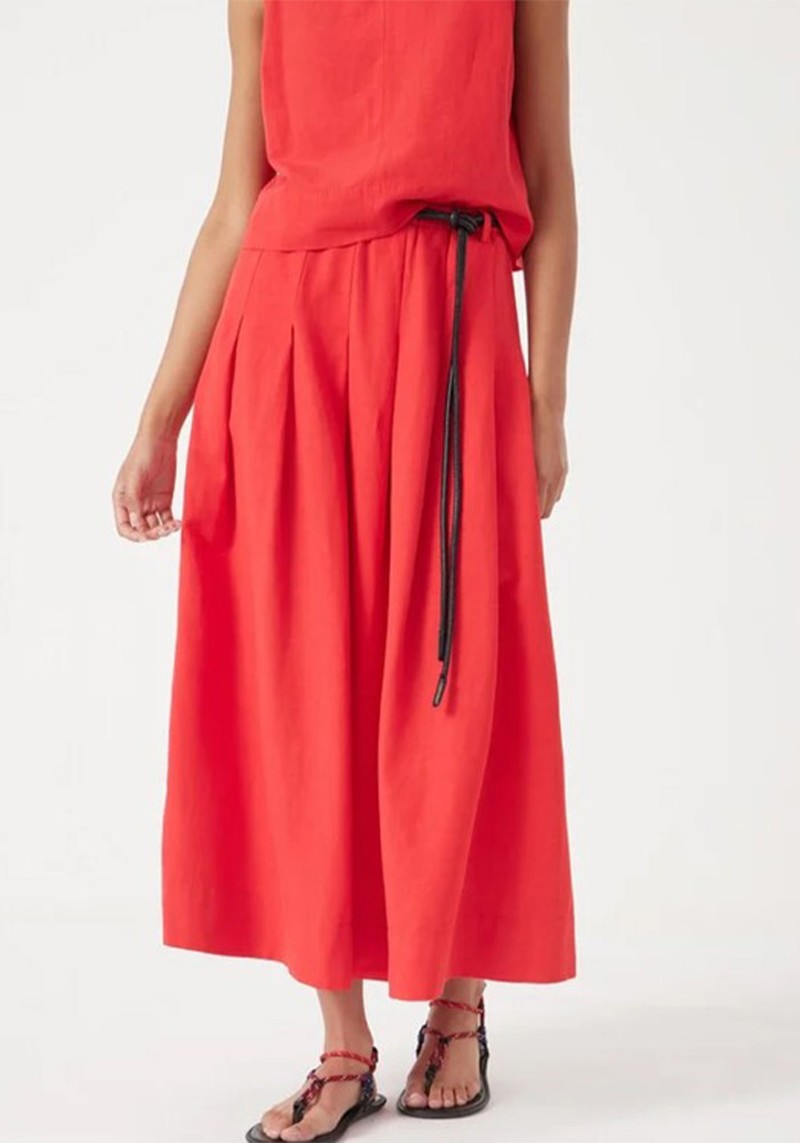 Ivy Pleated Linen Blend Midi Skirt