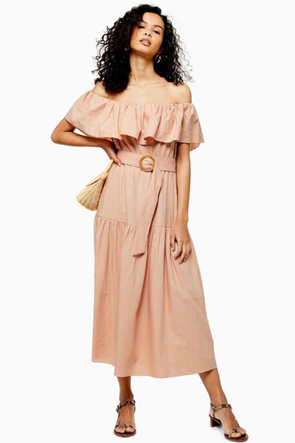 Ruffle Bardot Midi Dress