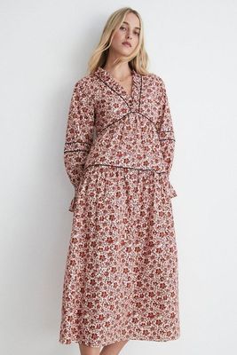 Floral Piping Detail Midi Dress from Warehouse