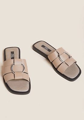 Leather Ring Detail Flat Sliders