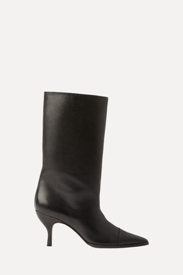 Avenue Mid Wide Shaft Black Leather Boots from Sania D’mina