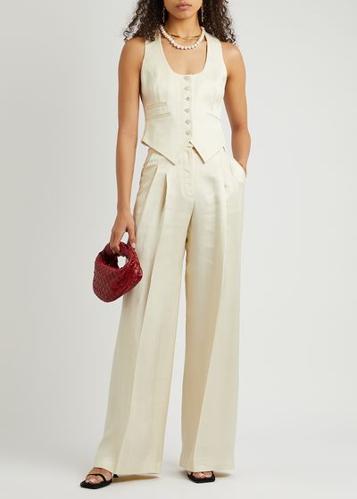 Maxime Ivory Wide-Leg Woven Trousers from Racil