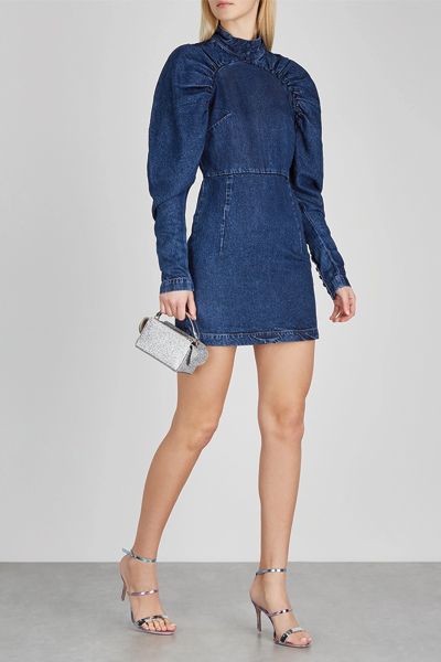 Dark Blue High-Neck Denim Dress from Rotate Birger Christensen