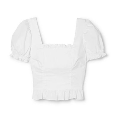 Ann Cropped Ruffled Cotton-Blend Poplin Blouse