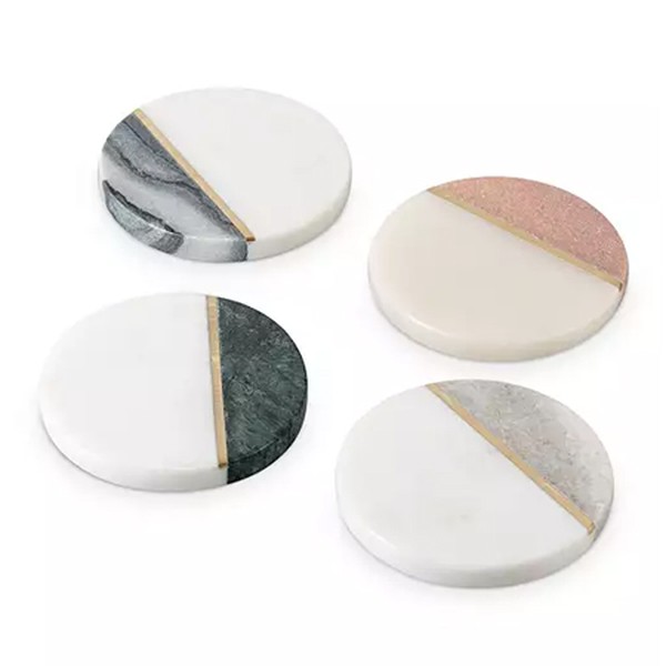 Kinship Marble & Brass Coasters Set of Four