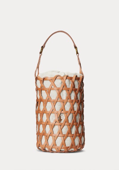 Leather Medium Basket-Weave Bucket Bag