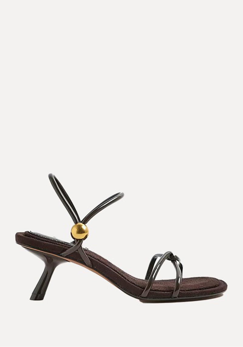 Strappy Gold Trim Slanted Heel Sandals