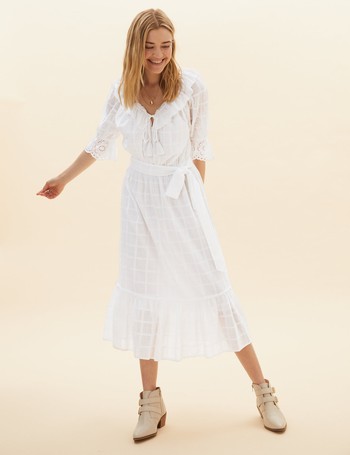 Pure Cotton Embroidered V-Neck Midi Dress