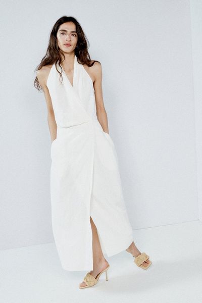 Wrap Linen and Silk-Blend Halter Dress from Raey