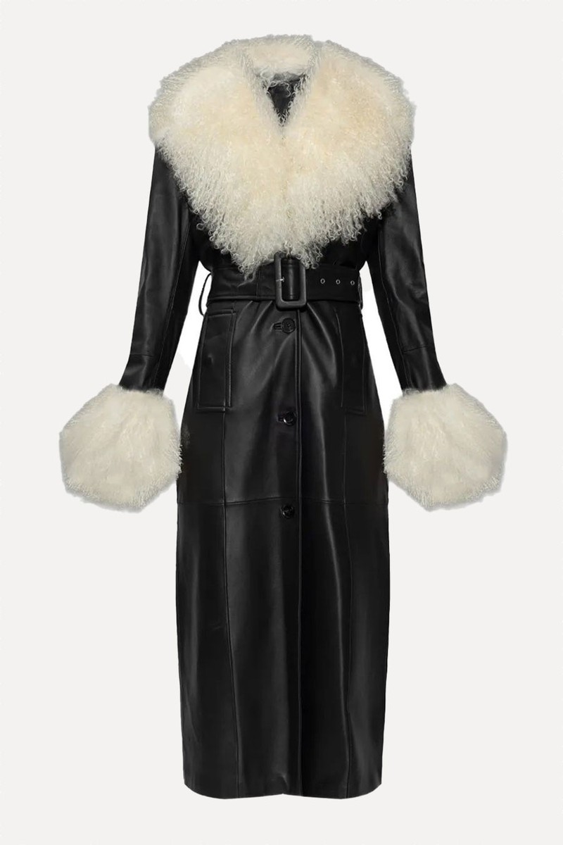 Monica Fur-Trim Belted Coat from STAND STUDIO 