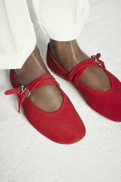 Leather Ballet Flats With Double Strap from Zara