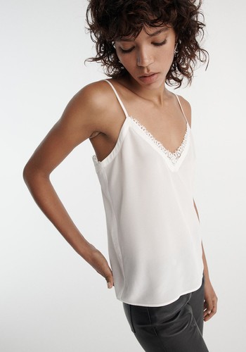 Silk Camisole With V-Neck & Lace Back from The Kooples