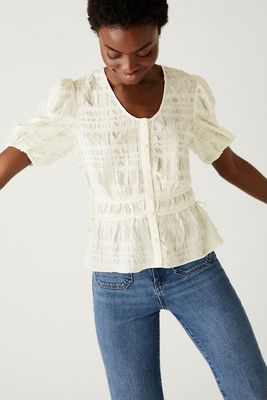 Textured V-Neck Button Through Blouse from Marks & Spencer