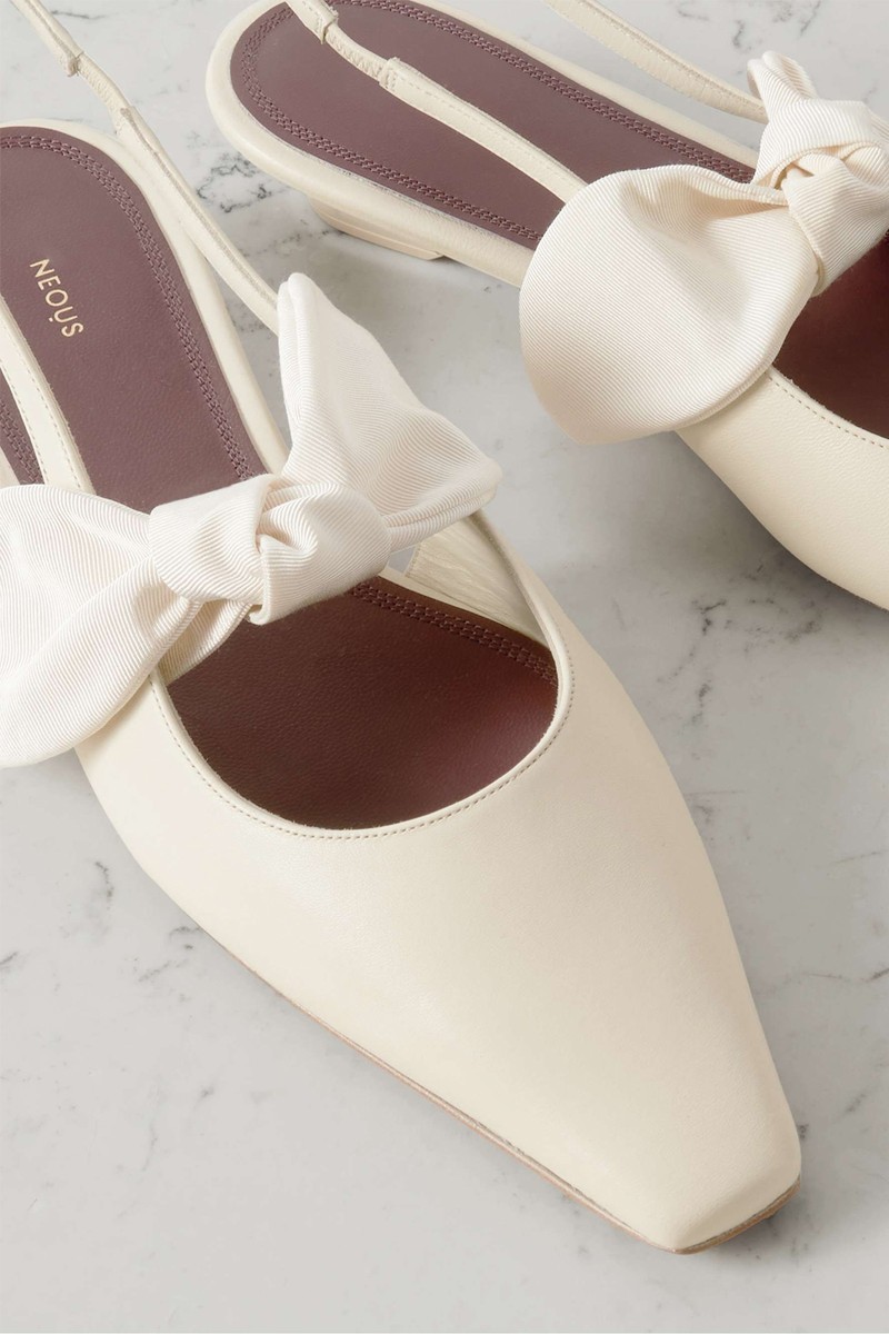 Uba Bow-Embellished Faille & Leather Slingback Flats from Neous
