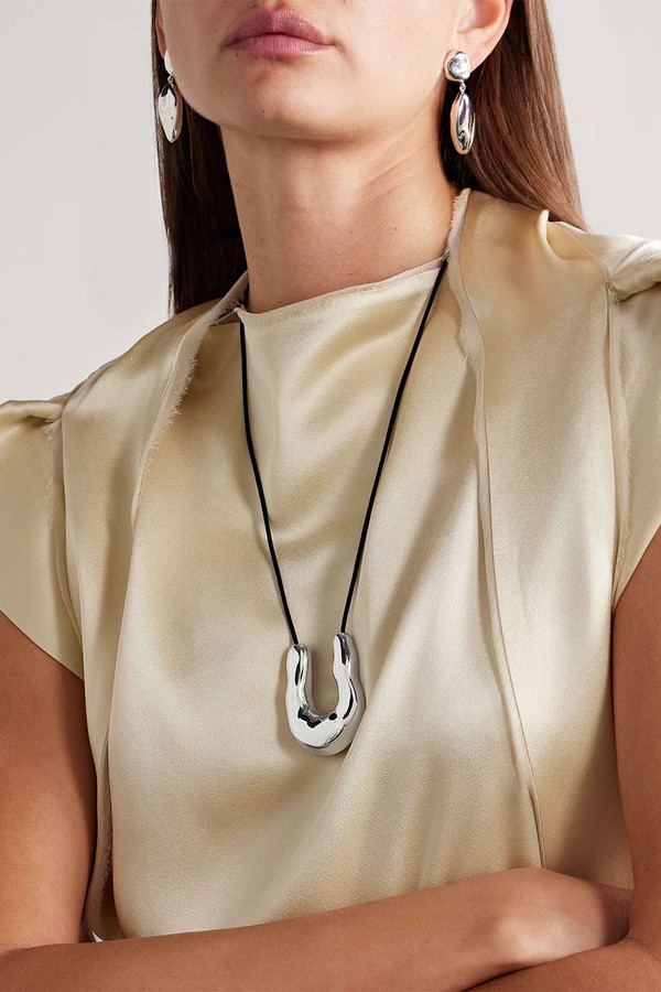 Large Wishbone Suede And Sterling Silver Necklace from AGMES