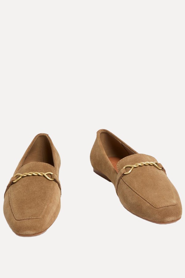 Suede Chain Detail Flat Loafers