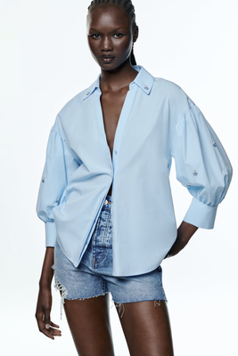 Poplin Shirt With Rhinestone Applique from Zara