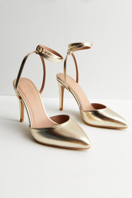Gold Leather Strappy Stiletto Heels from New Look
