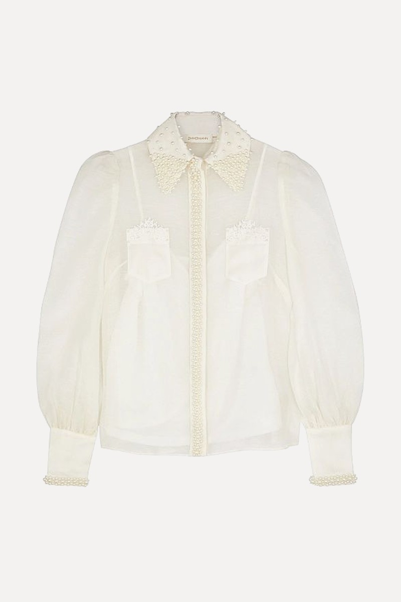 High Tide Pearl-Embellished Linen-Blend Shirt from Zimmermann