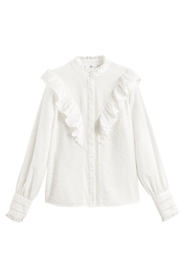 Cotton Ruffled Blouse with High Neck from La Redoute