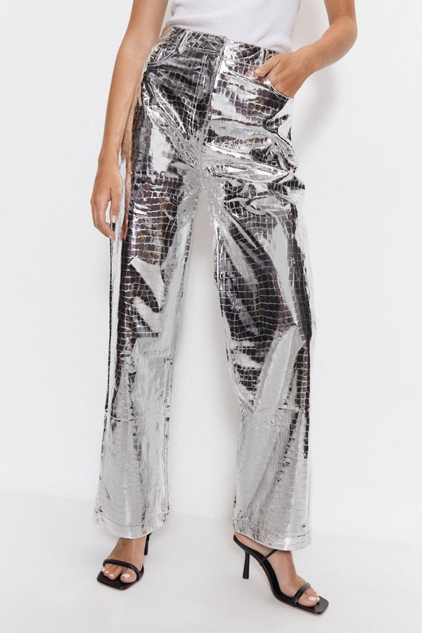 Croc Faux Leather Straight Leg Trousers from Warehouse