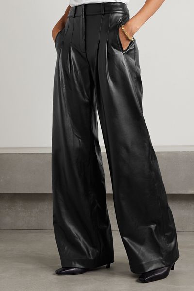 Rennert Pleated Faux Leather Wide-Leg Pants from Veronica Beard