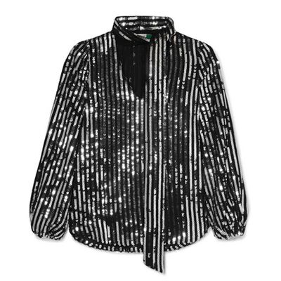 Moss Striped Sequined Tulle Blouse from Rixo London