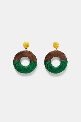 Wooden Earrings With Thread Detail from Zara