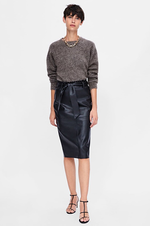 Faux Leather Skirt With Tie-Belt from Zara