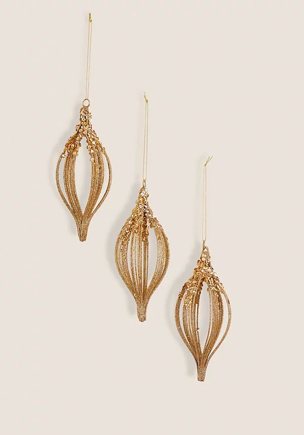 3 Pack Gold Wire Hanging Sequin Baubles