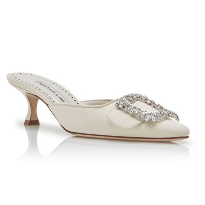 Maysale Bride Cream Crepe De Chine Jewel Buckle Mules from Manolo Blahnik