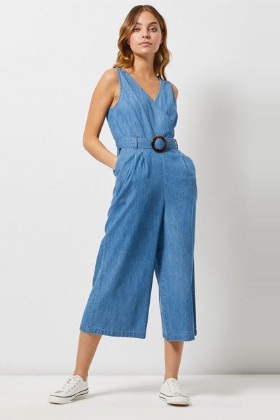 Petite Blue Horn Buckle Jumpsuit