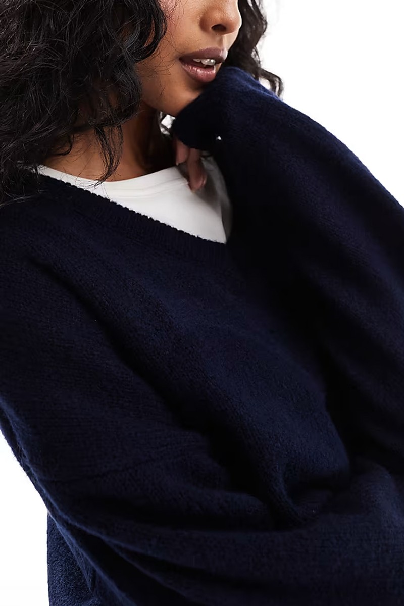Loose Knit V Neck Short Jumper from ASOS DESIGN