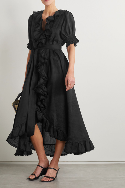 Nanou Belted Ruffled Ramie Midi Dress from DÔEN