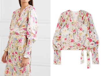 Rosie Smocked Floral-Print Satin Wrap Top from Art Dealer