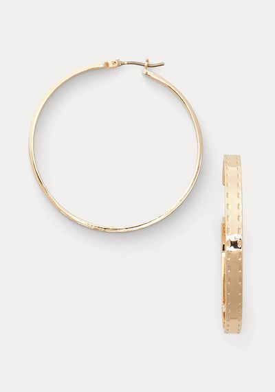 Gold-Tone Stitch-Engraved Hoop Earrings