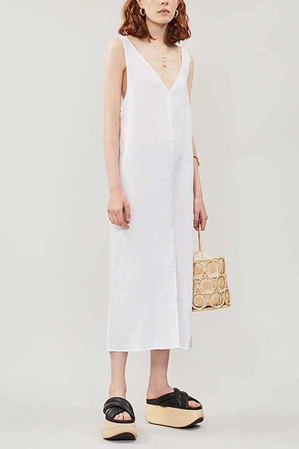 Monique Sleeveless Linen Midi Dress from Reformation